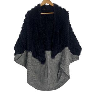 Metric Knits Rabbit Fur & Wool Cable Knit Sweater Shawl Wrap Size M/L